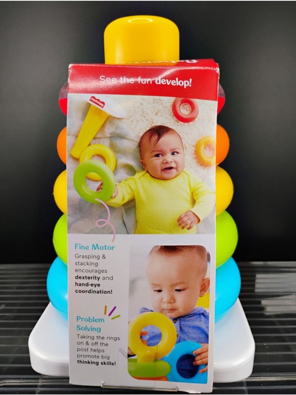 Fisher-Price Rock-A-Stack Baby Stacking Rings Toy Fine Motor Activity - Picture 5 of 6